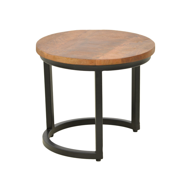 Set Masute de Cafea cu 3 Piese, Lemn de Mango și Picioare de metal, Nuanta Nuc, Diverse, 70x70x45 cm