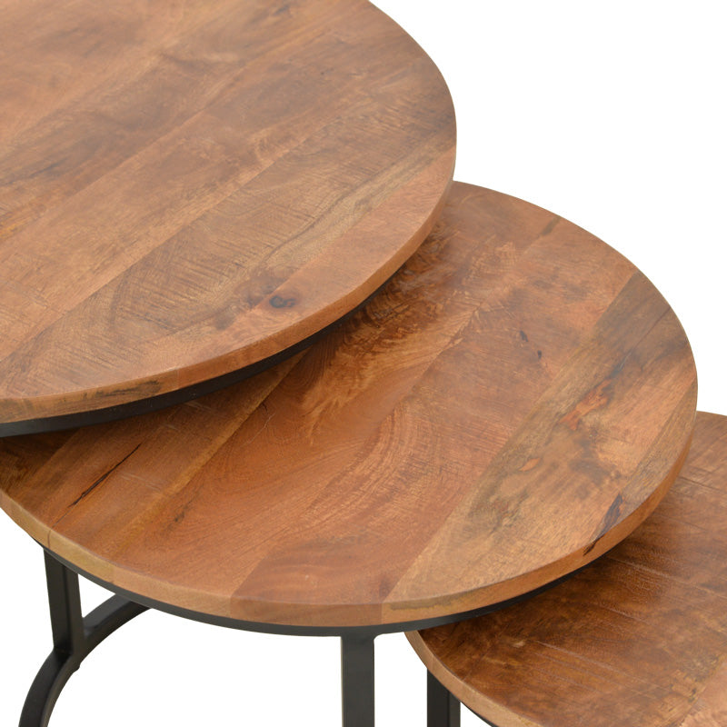 Set Masute de Cafea cu 3 Piese, Lemn de Mango și Picioare de metal, Nuanta Nuc, Diverse, 70x70x45 cm