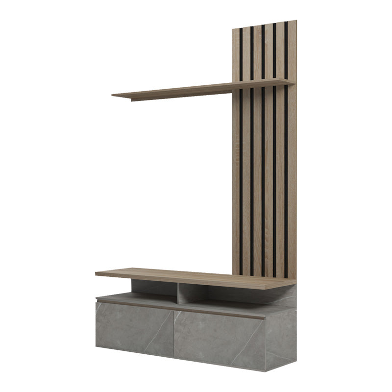 Set mobila living cu aspect de marmura, Perlento, culori bej și sonoma, lemn, 140x41x219 cm
