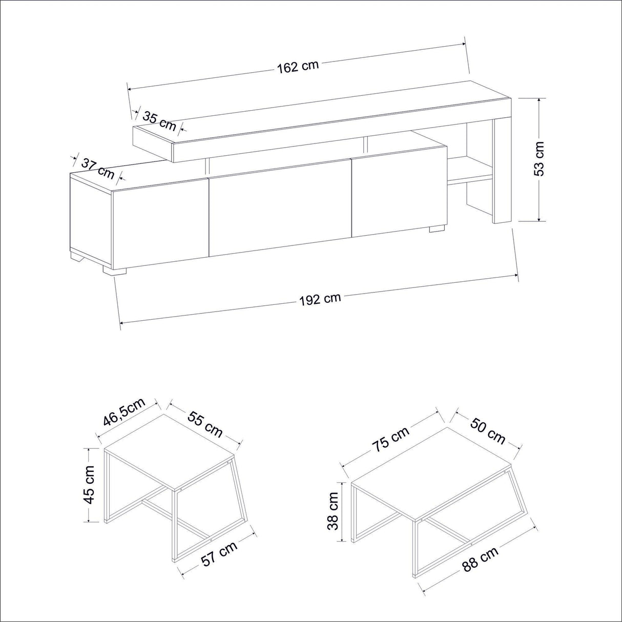 Set Mobila Sufragerie Beliz - White, Alb, 192x53x37 cm