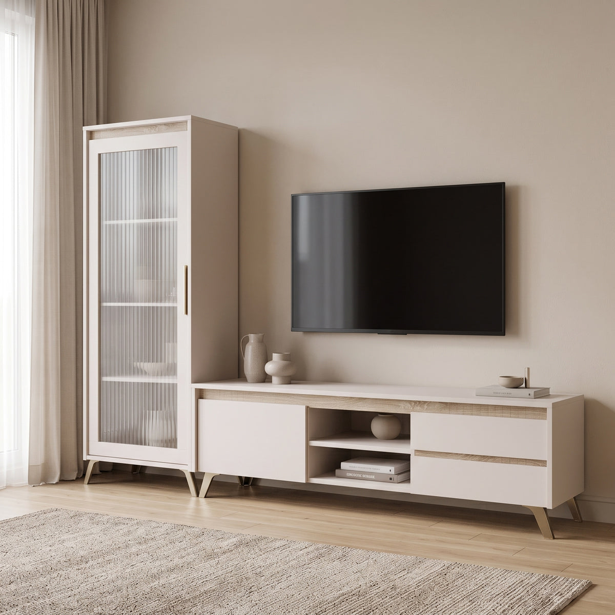 Set mobila sufragerie Belka, Crem, 210x45x153 cm