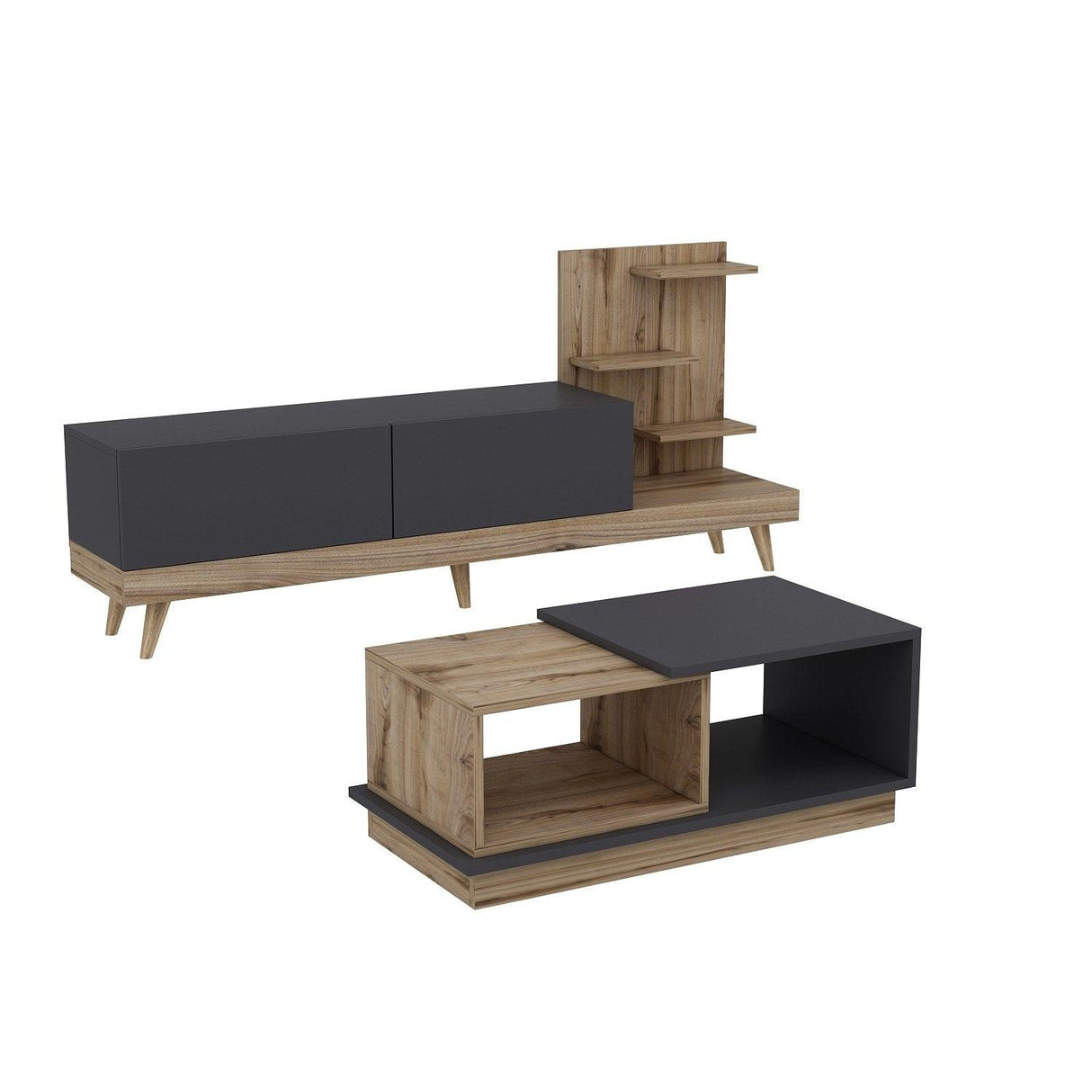 Set Mobila Sufragerie Dizayn - Anthracite, Ciragan, Gri, 180x82x49 cm
