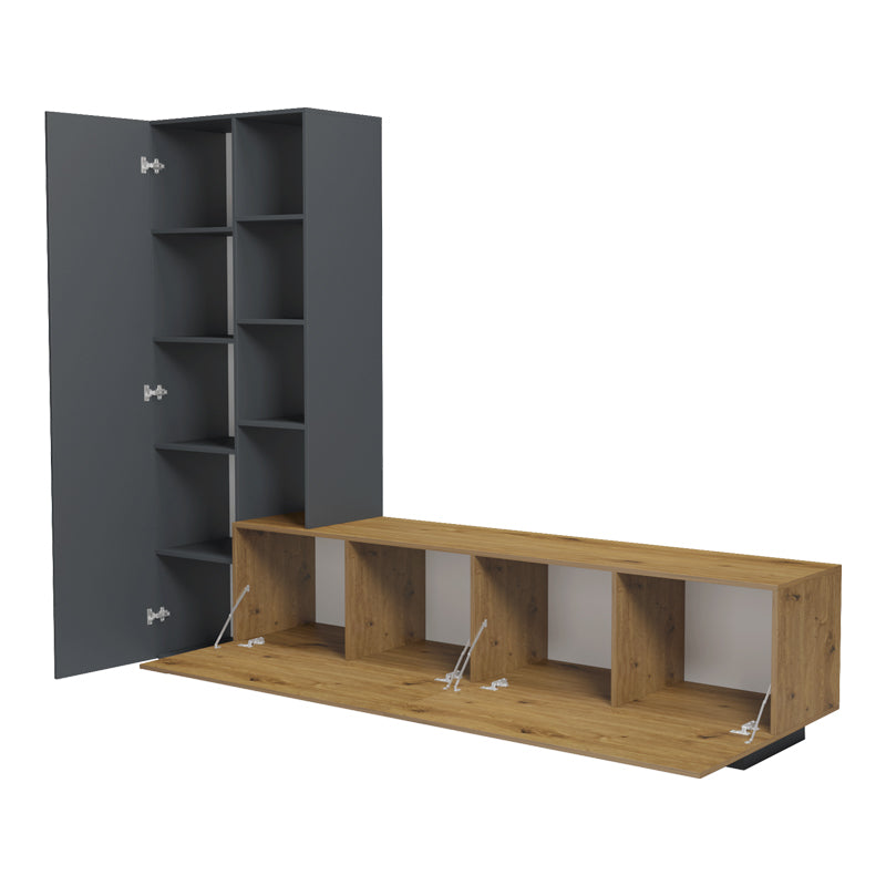 Set mobila sufragerie Tilveo, Stejar-Antracit, 230x42x180 cm