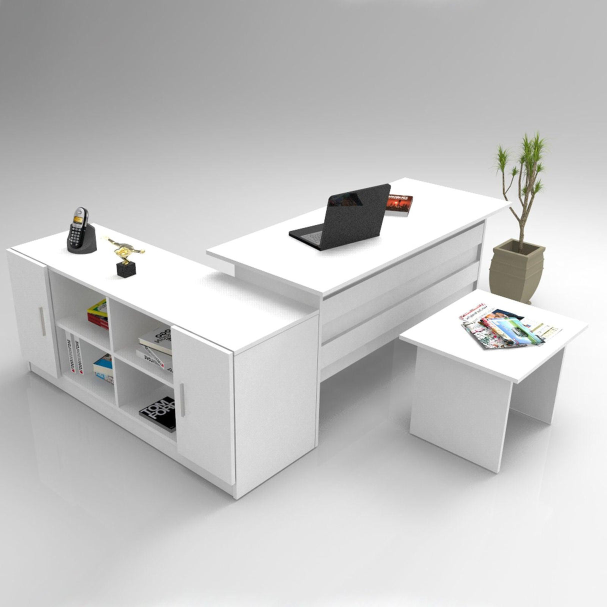 Set mobilier de birou Linta Max, 3 piese, Birou - Masuta - Consola, 140x60x74 cm - Alb