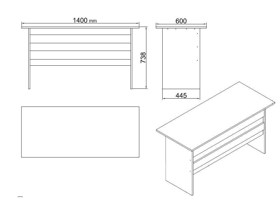 Set mobilier de birou Linta XL, 5 piese, Birou - Biblioteca - Consola - Masa - Rollbox, 140x60x74 cm - Alb
