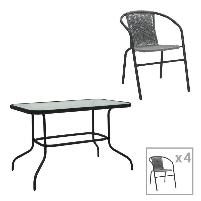 Set mobilier dining cu funcție extensibilă Valor-Obbi, Metal/Glas, Negru - Gri, 110x60x70 cm