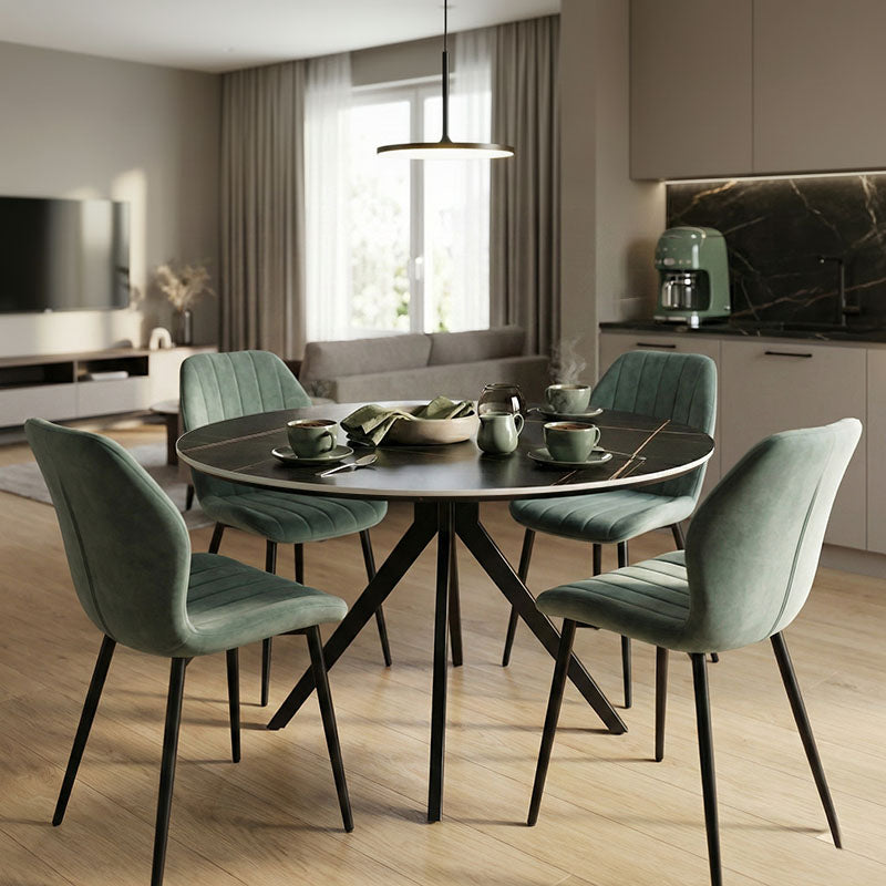 Set Mobilier Dining cu Scaune Jelour Fistic și Masă Neagră Orbital, Lemn/Metal, Masă, Set 5 Piese, 120x76 cm