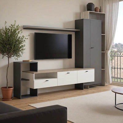 comoda TV Set mobilier living cu functie de depozitare Ferefia, 240x45x189 cm