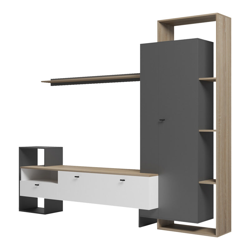 Set mobilier living cu functie de depozitare Ferefia, Alb, 240x45x189 cm