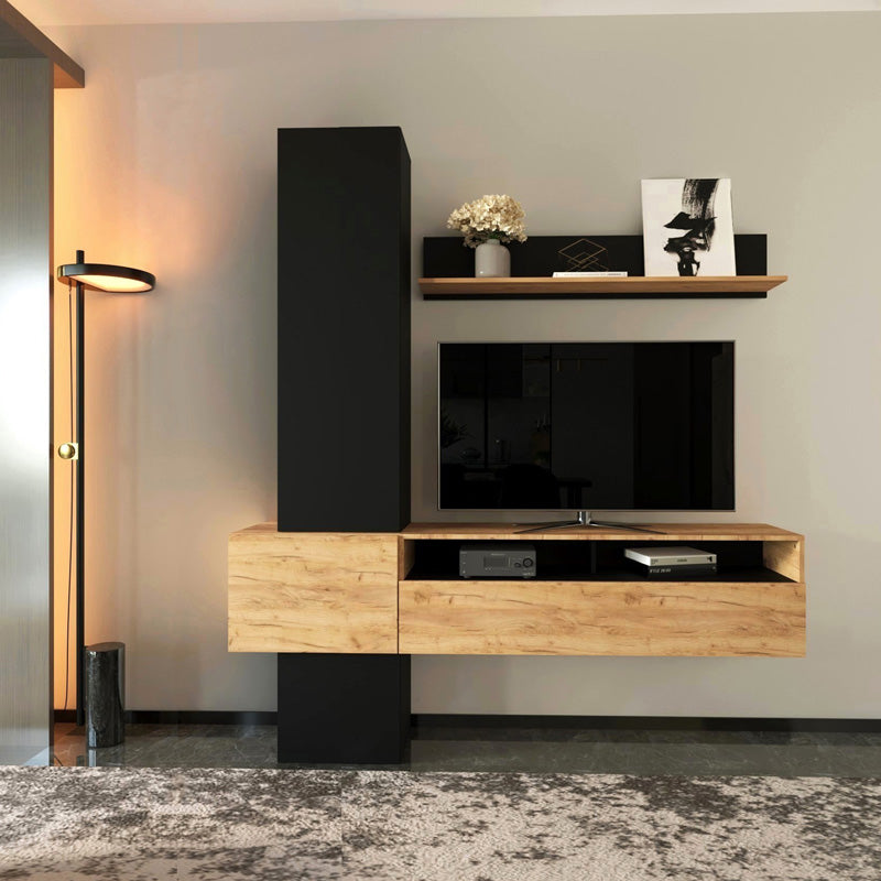 Set mobilier living cu functie de depozitare Wendy, Lemn/metal, Stejar, 195x37x219 cm