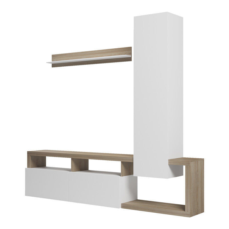 Set mobilier living cu rafturi Leganto, Pal, Alb, 220x35x197 cm