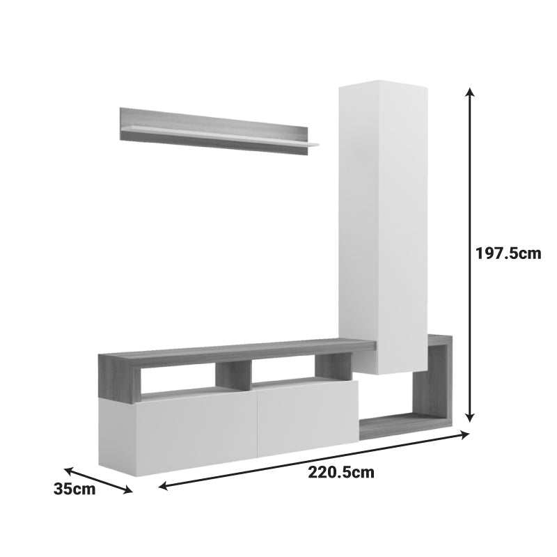 Set mobilier living cu rafturi Leganto, Pal, Alb, 220x35x197 cm
