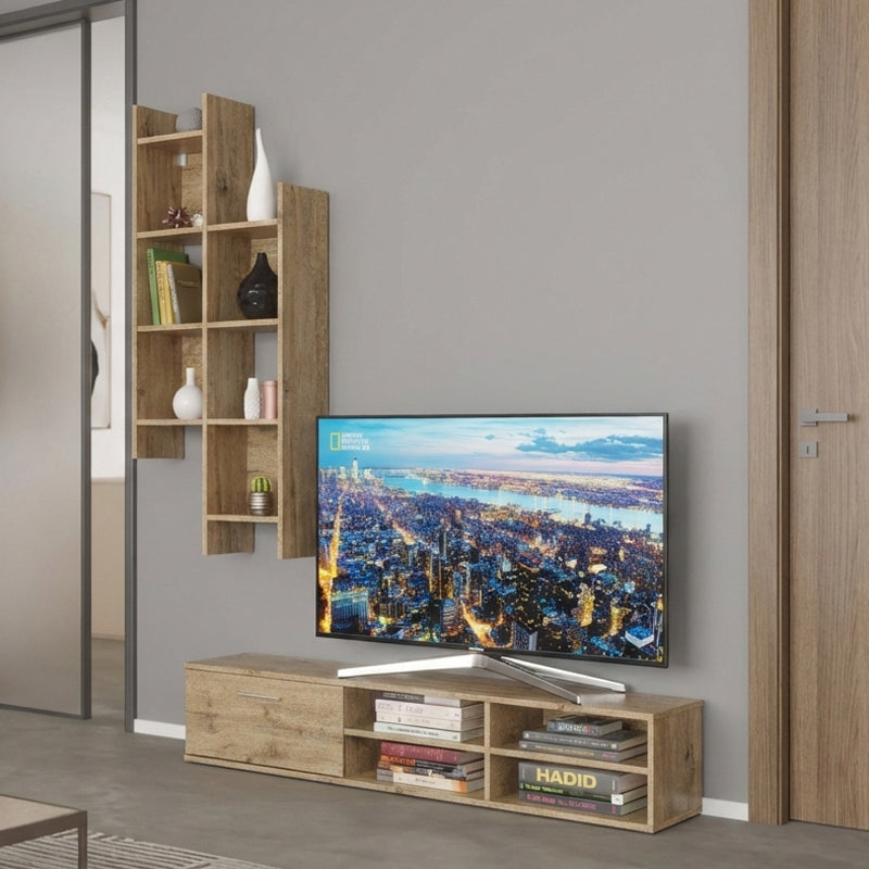 Set mobilier living cu rafturi Sarona, Lemn, stejar, 150x35x160 cm