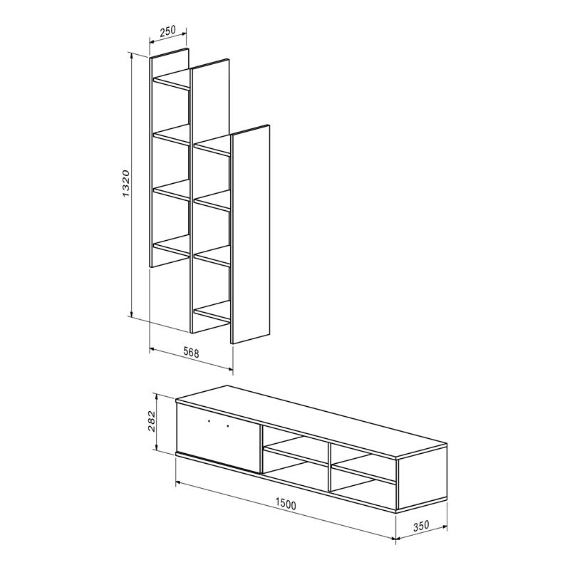Set mobilier living cu rafturi Sarona, Lemn, stejar, 150x35x160 cm
