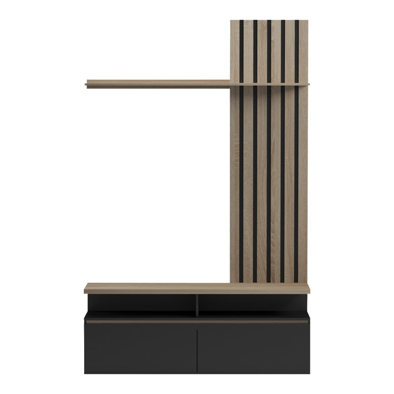 Set mobilier living cu spatiu de depozitare Perlento, Lemn, Negru și Sonoma, 140x41x220 cm