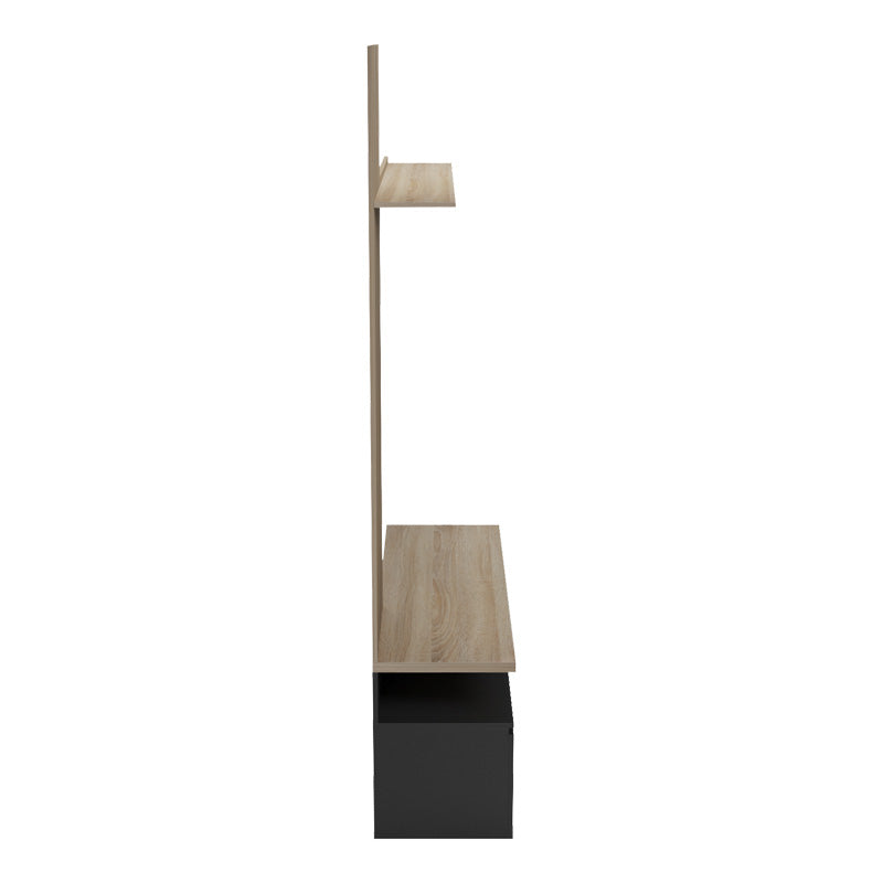 Set mobilier living cu spatiu de depozitare Perlento, Lemn, Negru și Sonoma, 140x41x220 cm