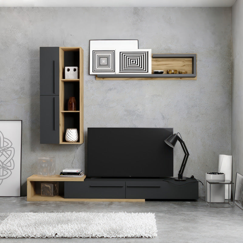 Set mobilier pentru living Calvados, Lemn și metal, Stejar, 200x300 cm