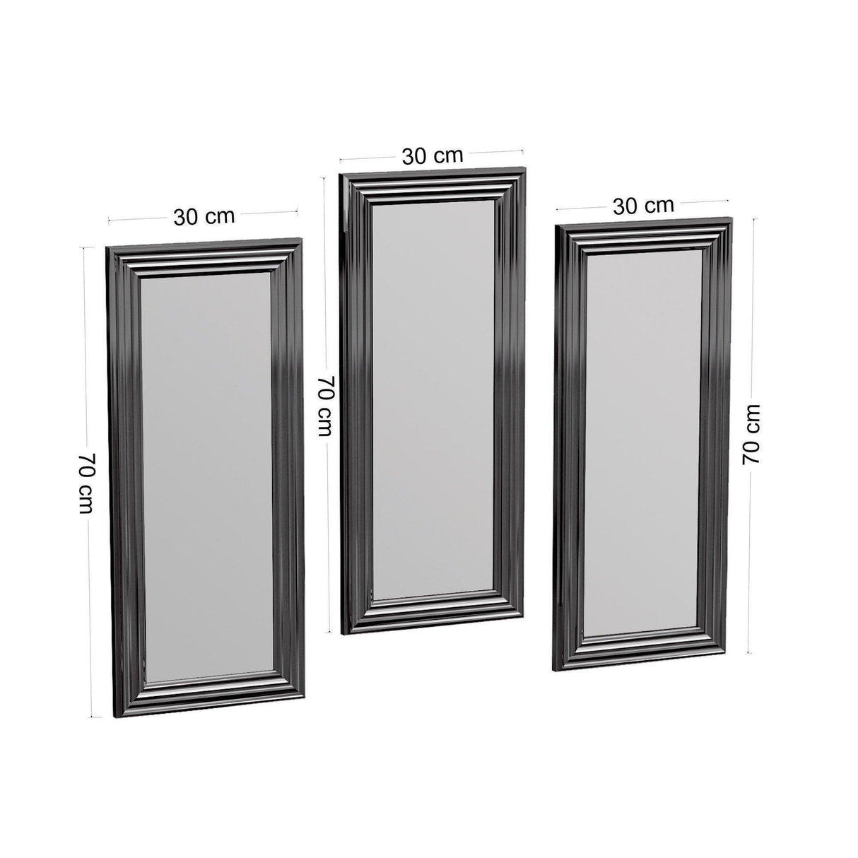 Set oglinzi (3 bucăți) Lavia - Silver, Argint, 3x70x30 cm