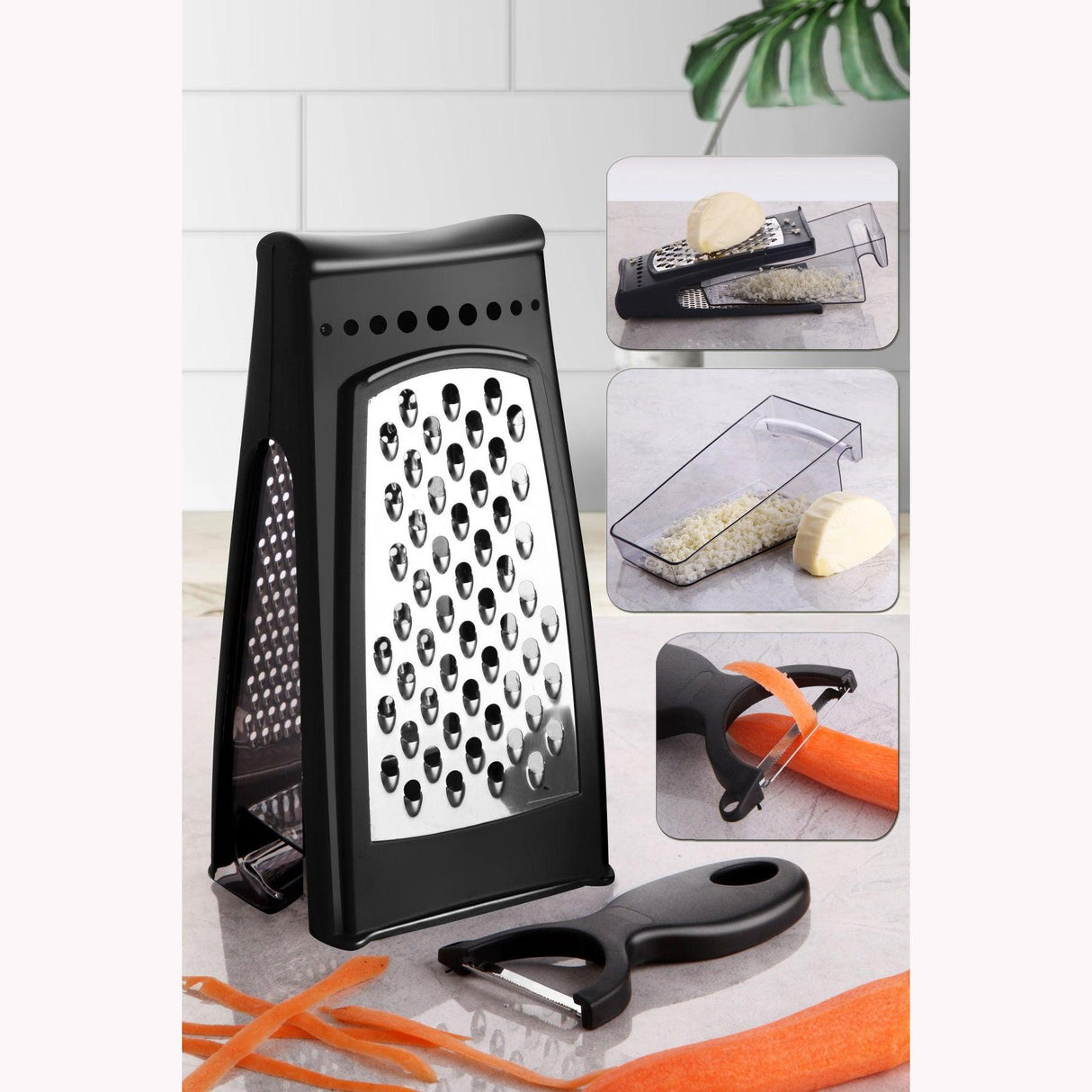 Set răzătoare și decojie Grater & Peeler Set Pdm08627Syck, Negru, 9.1x21.5x17.3 cm