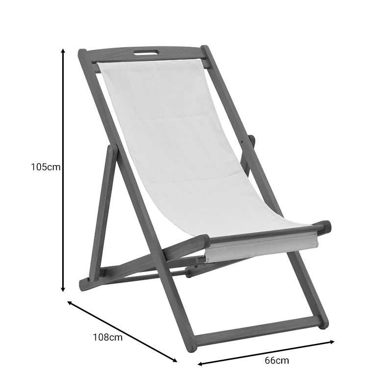 Sezlong Franclow lemn de salcâm pvc Panza, Natural alb, 66x108x105 cm