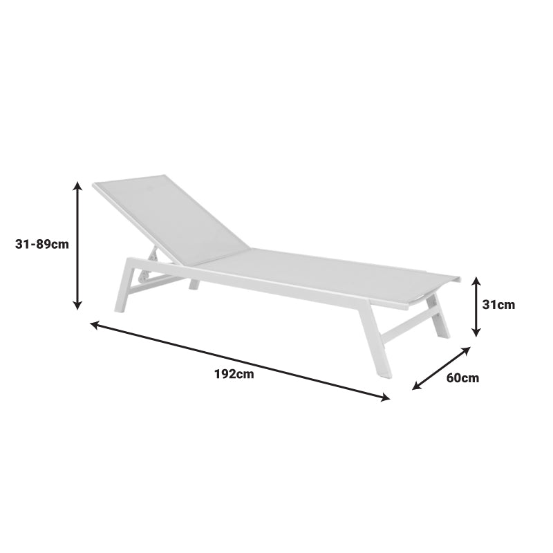 Sezlong Boka, Aluminiu si textilena, 60x192x31 cm - Alb-Bej