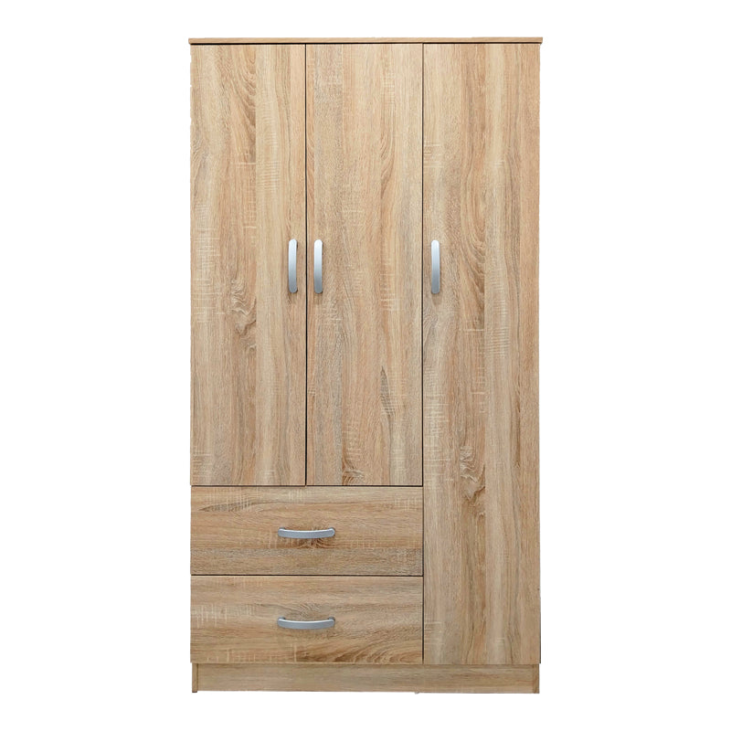 Dulap cu 3 uși și 2 sertare Athos, Lemn, Alb, 90x42x180 cm - Stejar
