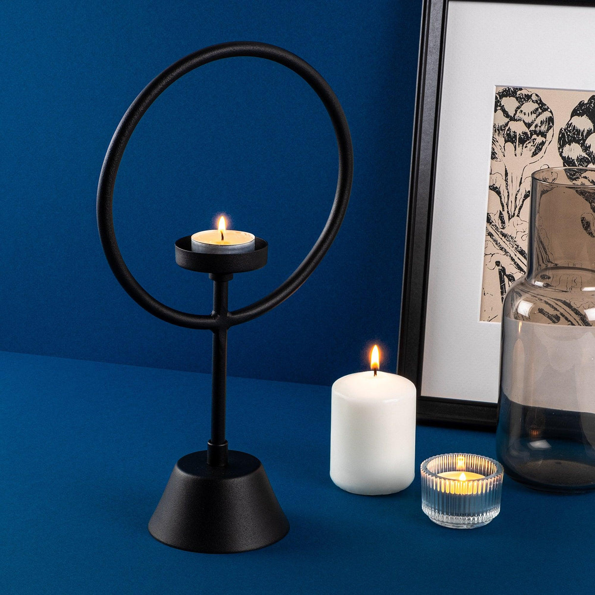 Suport lumânare decorativ Cairos, Negru, 18.5x30x9 cm