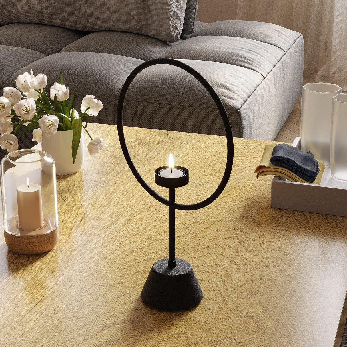 Suport lumânare decorativ Cairos, Negru, 18.5x30x9 cm