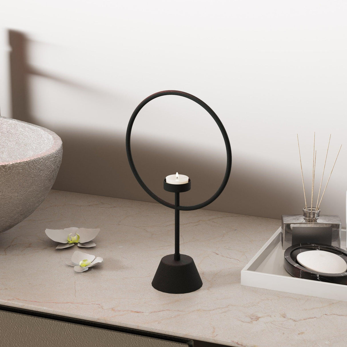 Suport lumânare decorativ Cairos, Negru, 18.5x30x9 cm