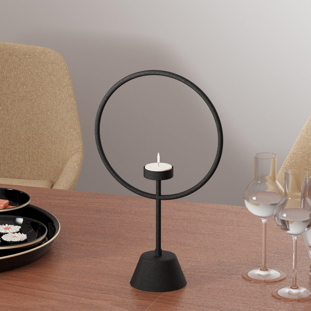 Suport lumânare decorativ Cairos, Negru, 18.5x30x9 cm