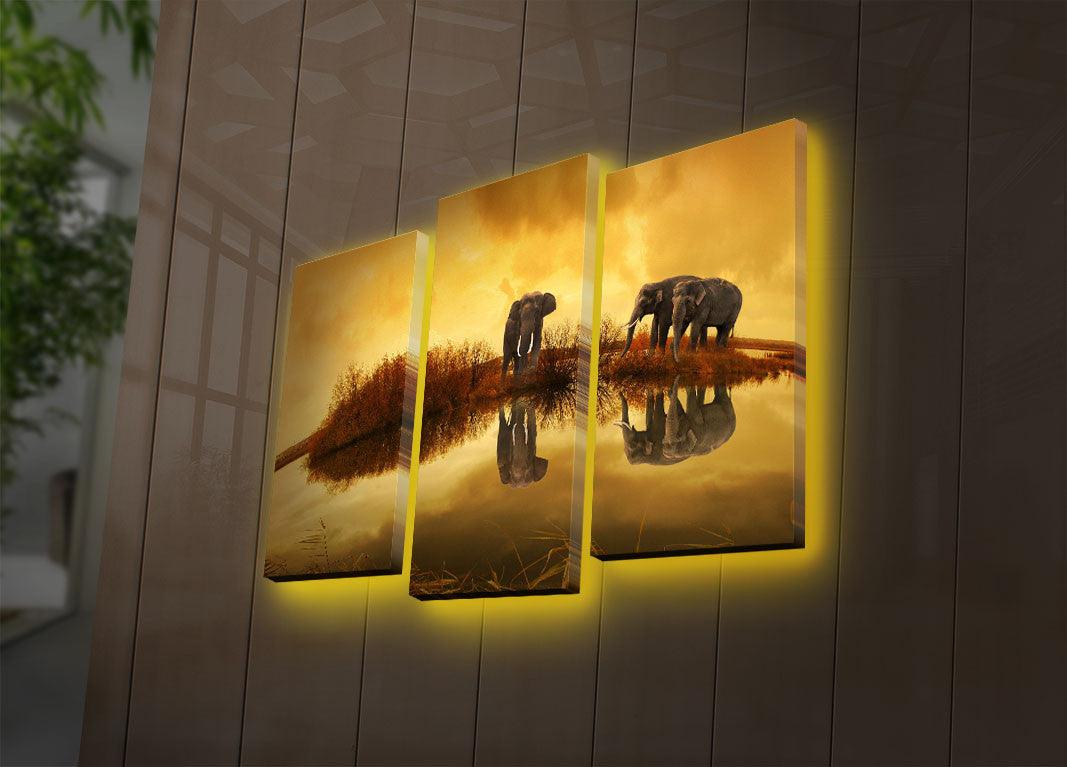 Tablou Canvas cu Led Elefant African, Multicolor, 66 x 45 cm