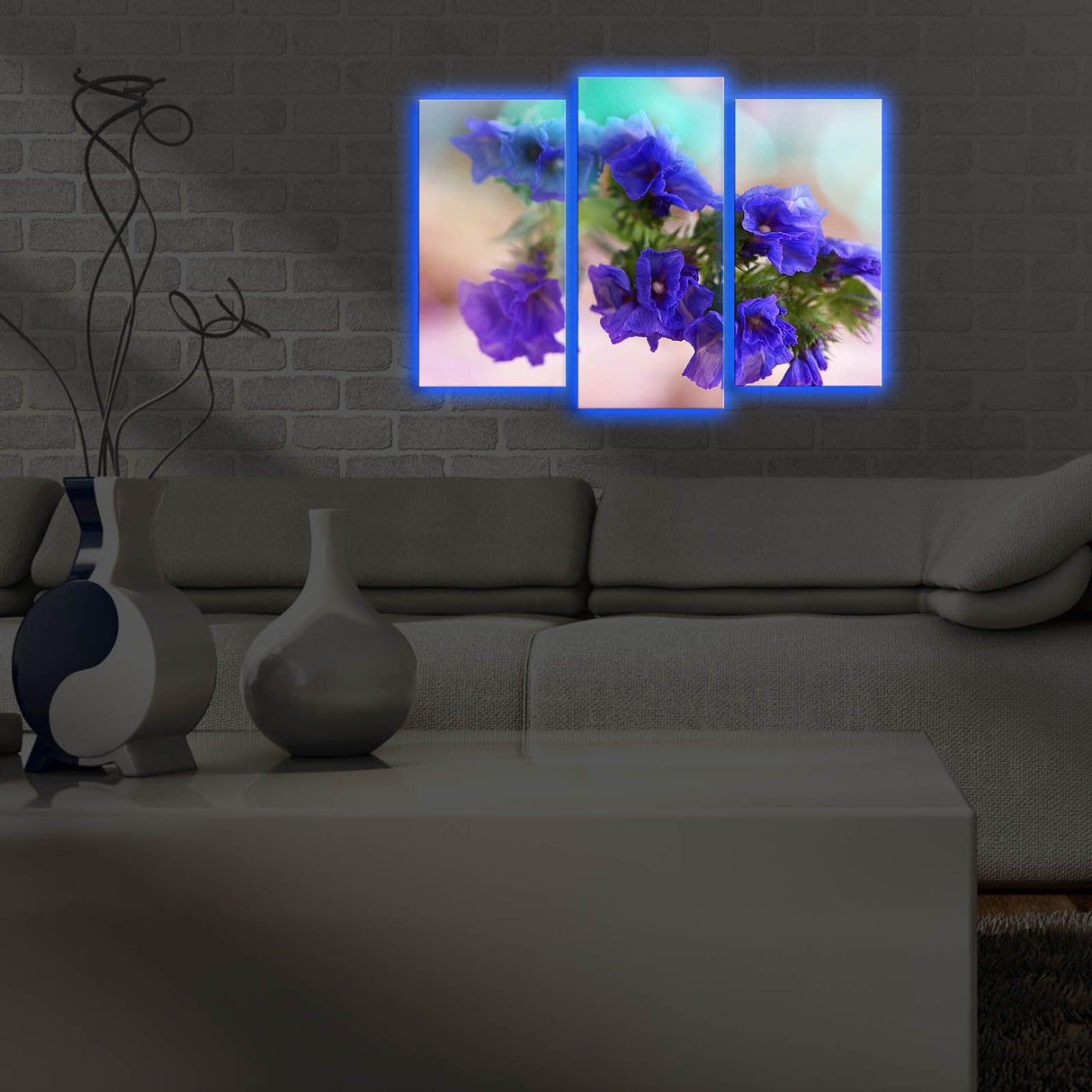 Tablou Canvas cu Led Floare Violeta, Multicolor, 66 x 45 cm