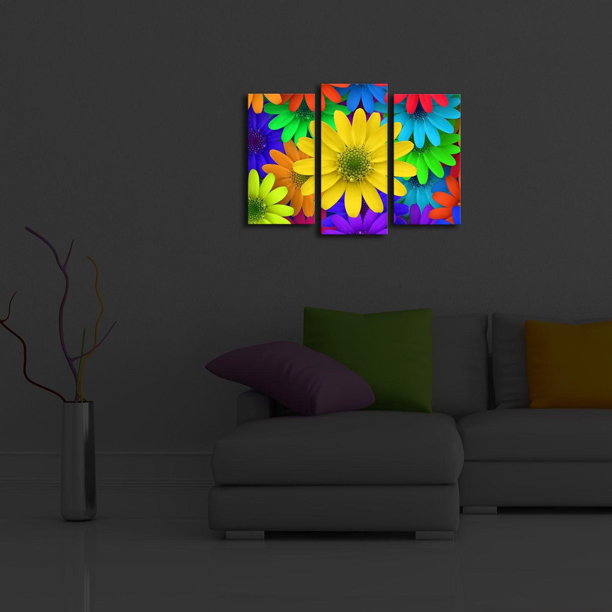 Tablou Canvas cu Led Flori, Multicolor, 66 x 45 cm