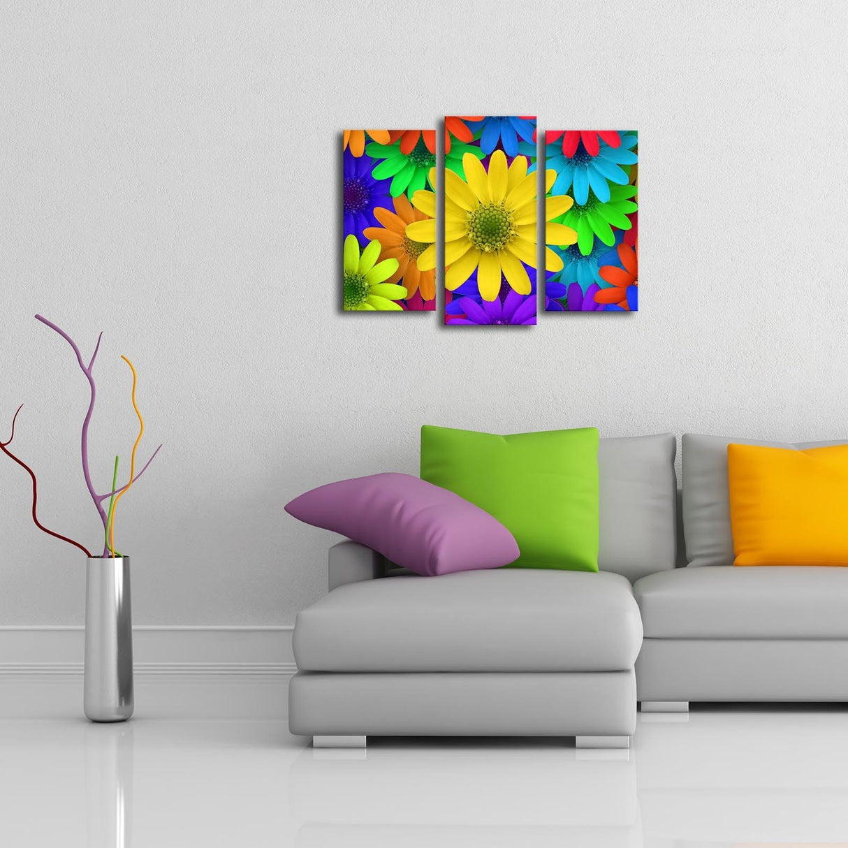 Tablou Canvas cu Led Flori, Multicolor, 66 x 45 cm