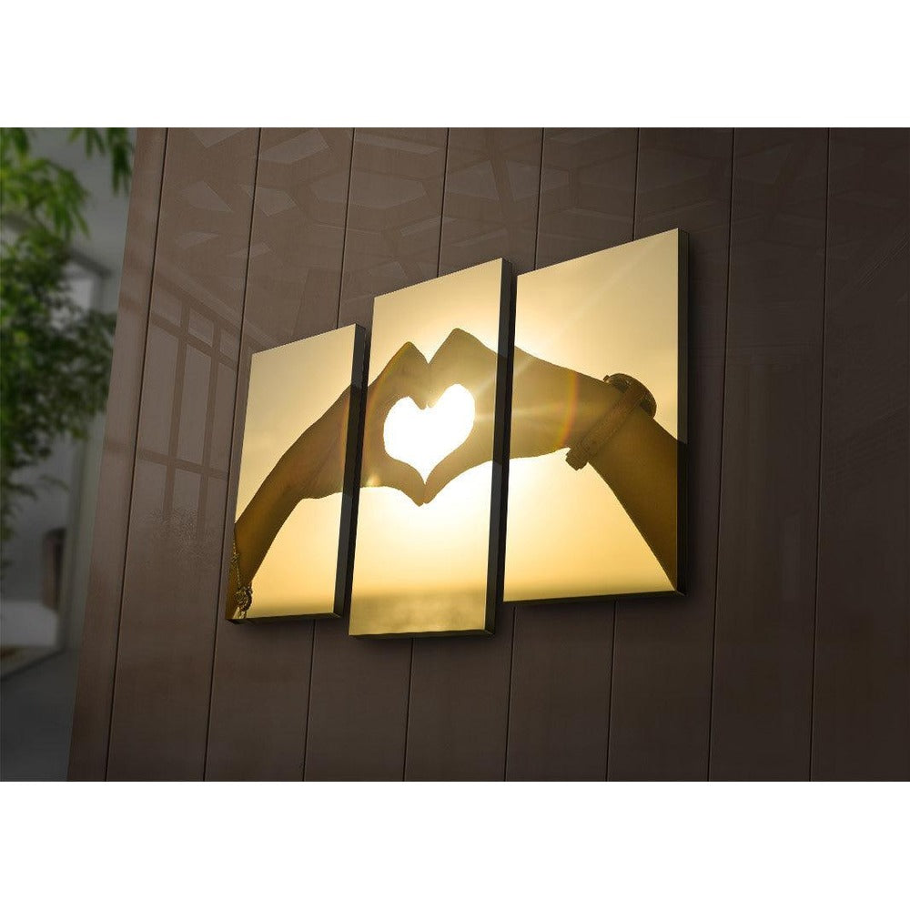 Tablou Canvas cu Led Hand Heart, Multicolor, 66x45 cm