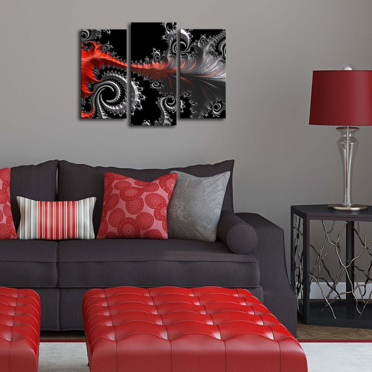 Tablou Canvas cu Led Octopus Rosu, Multicolor, 66 x 45 cm