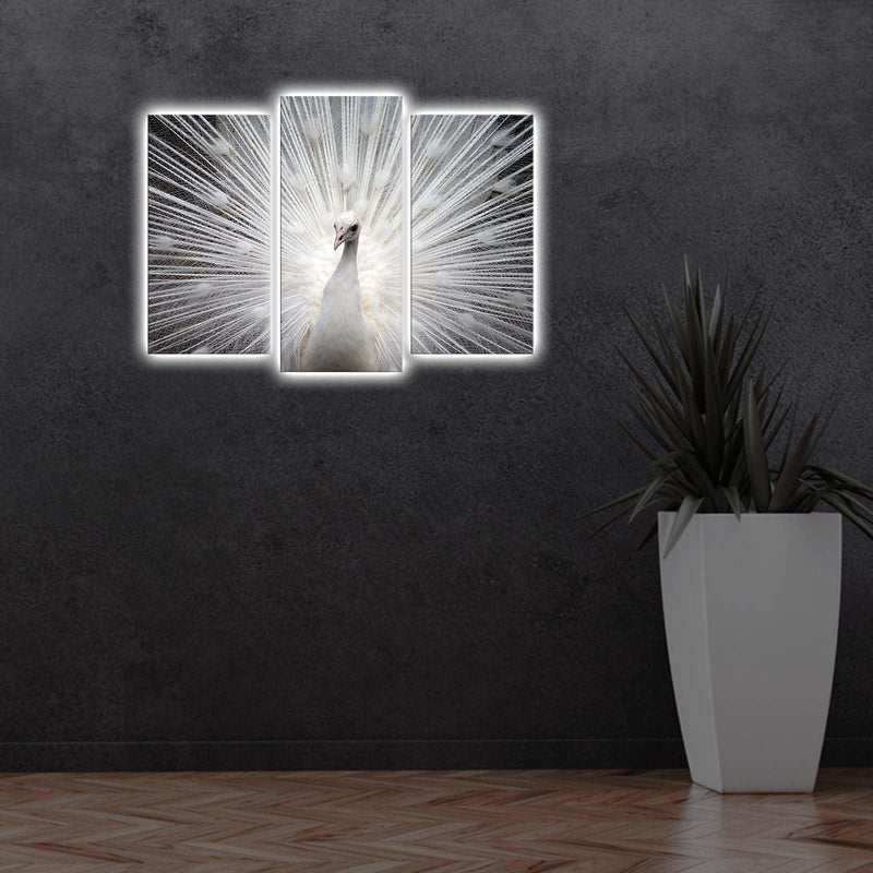 Tablou Canvas cu Led Paun, Multicolor, 66 x 45 cm
