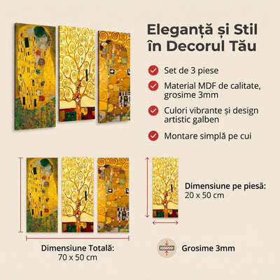 Tablou MDF (3 bucăți) Marvellous, Galben, 50x70 cm