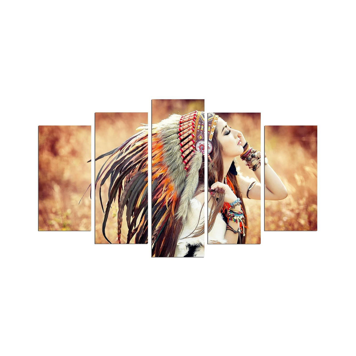 Tablou MDF ( 5 buc ) Amerindieni Frumoasa, Multicolor, 60x110 cm