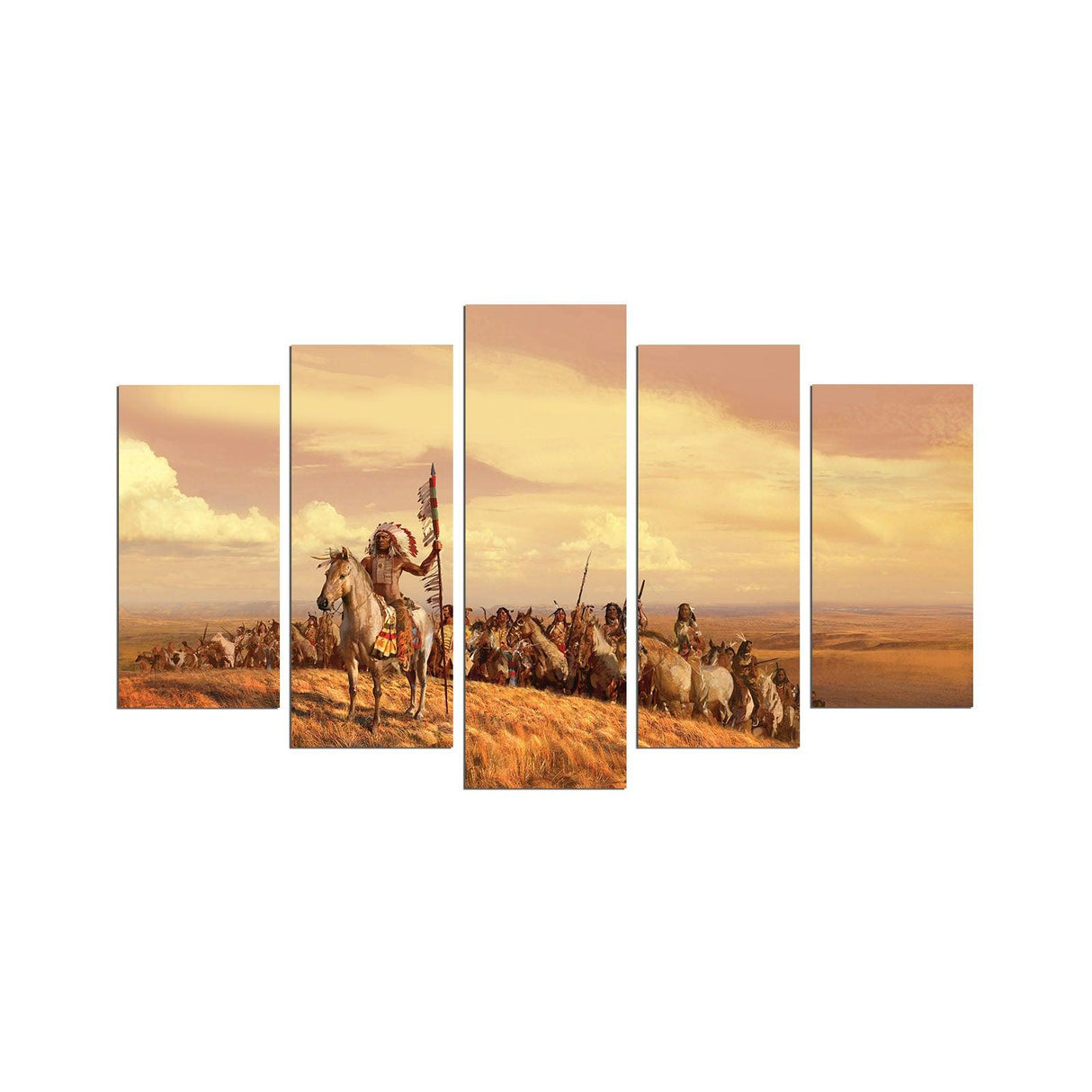 Tablou MDF ( 5 buc ) Amerindieni Razboi, Multicolor, 60x110 cm