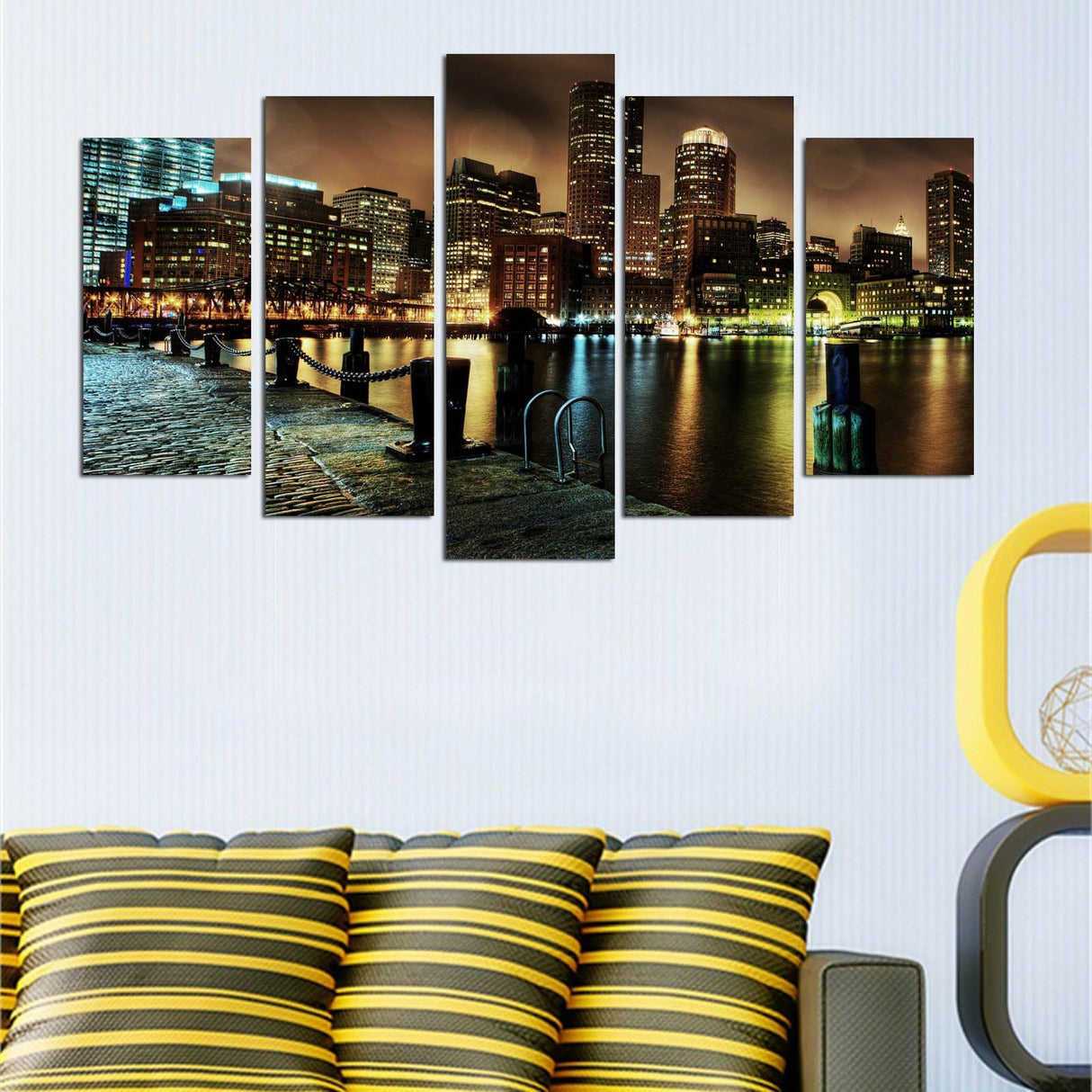 Tablou MDF ( 5 buc ) Boston Bridge, Multicolor, 60x110 cm