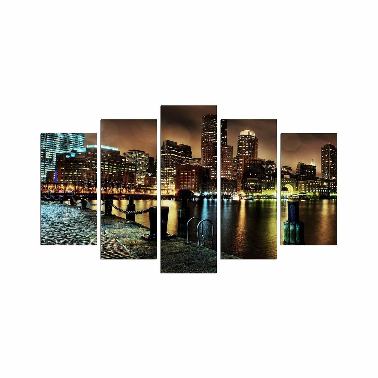 Tablou MDF ( 5 buc ) Boston Bridge, Multicolor, 60x110 cm
