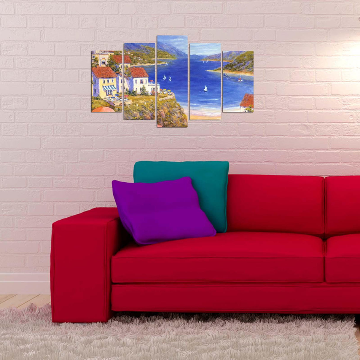 Tablou MDF ( 5 buc ) Grecia Creta, Multicolor, 60x110 cm