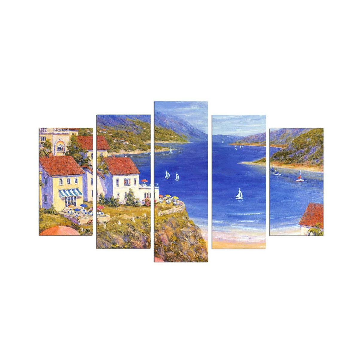 Tablou MDF ( 5 buc ) Grecia Creta, Multicolor, 60x110 cm