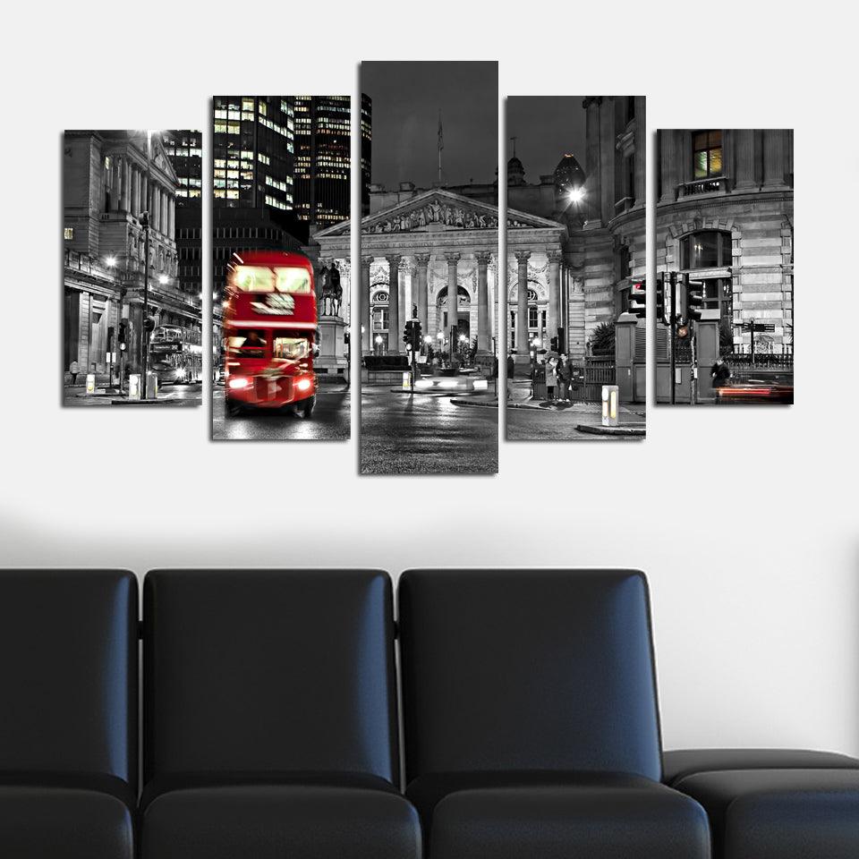 Tablou MDF ( 5 buc ) London Autobuz Rosu, Multicolor, 60x110 cm
