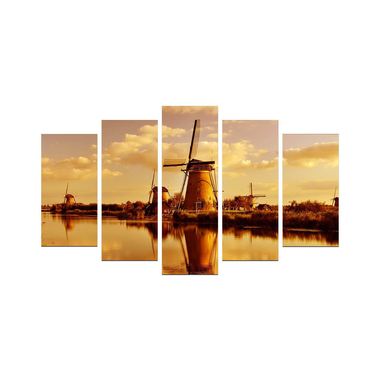 Tablou MDF ( 5 buc ) Moara de Vant Olanda, Multicolor, 60x110 cm