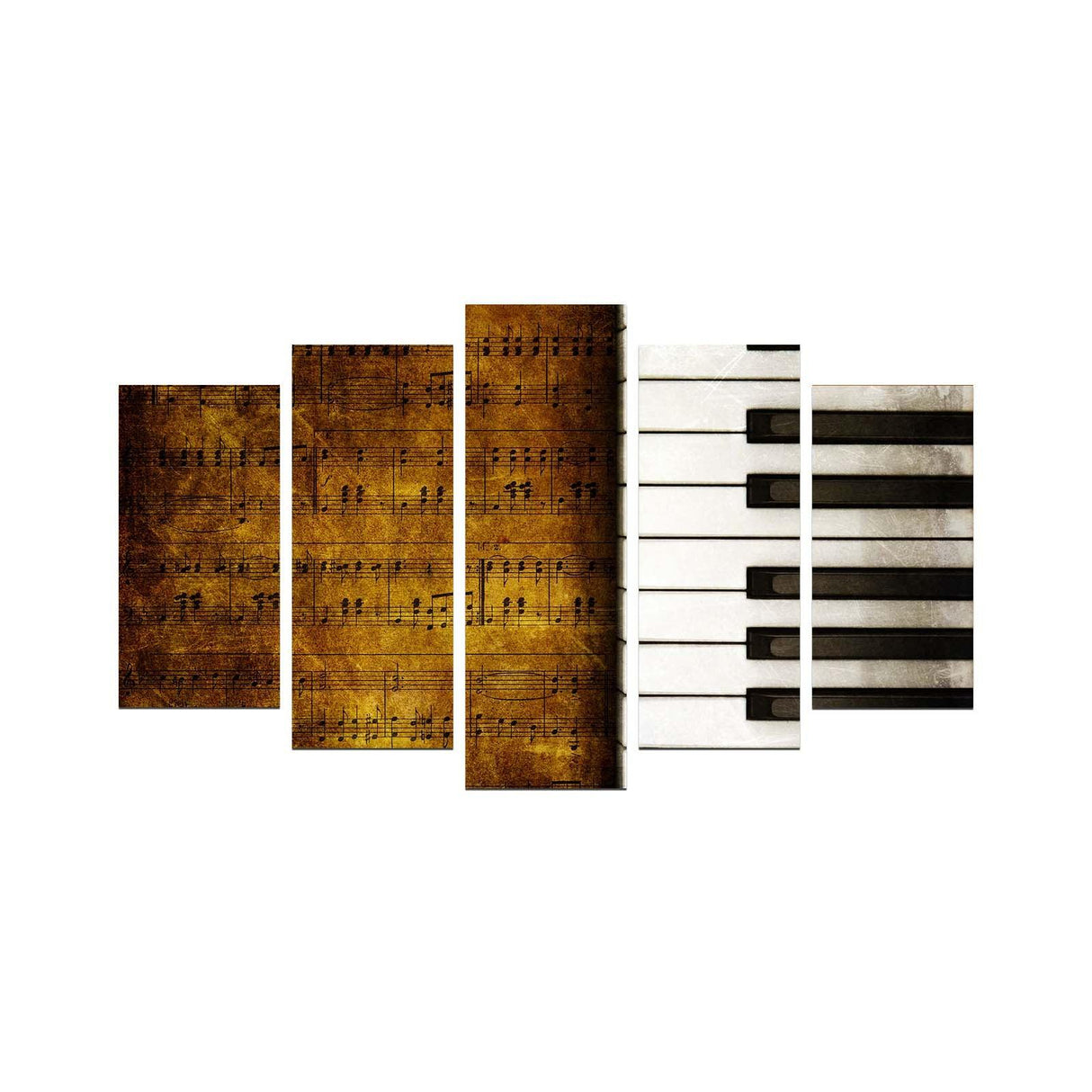 Tablou MDF ( 5 buc ) Piano cu note, Multicolor, 60x110 cm