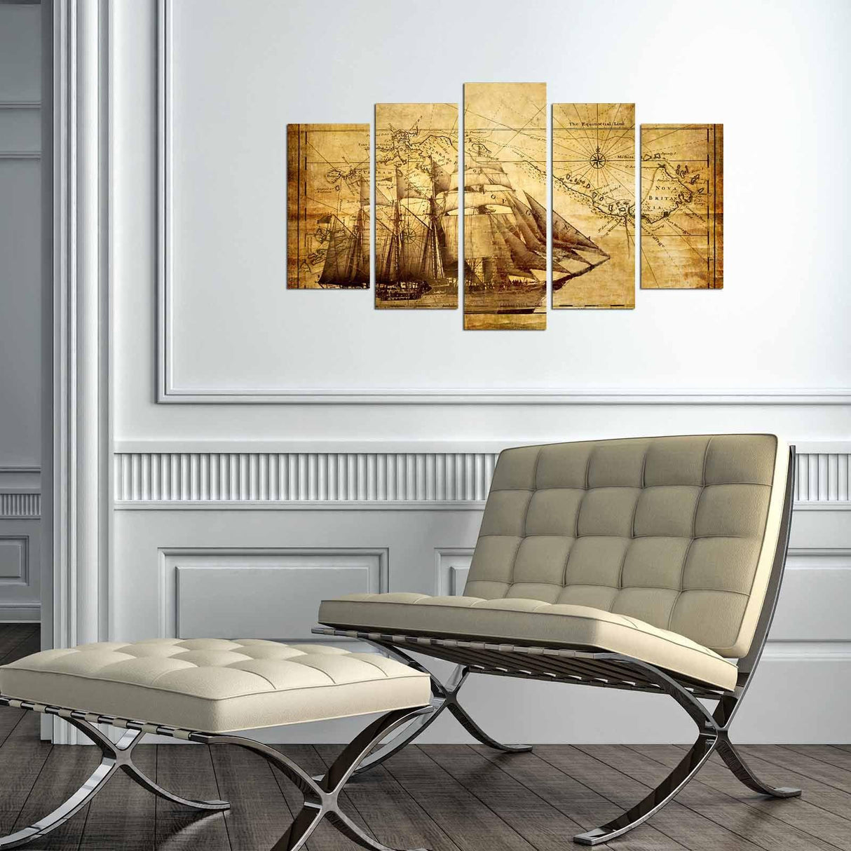 Tablou MDF ( 5 buc ) Piri Reis, Multicolor, 60x110 cm