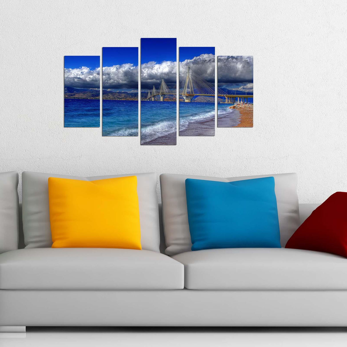 Tablou MDF ( 5 buc ) Podul Golden Gate, Multicolor, 60x110 cm