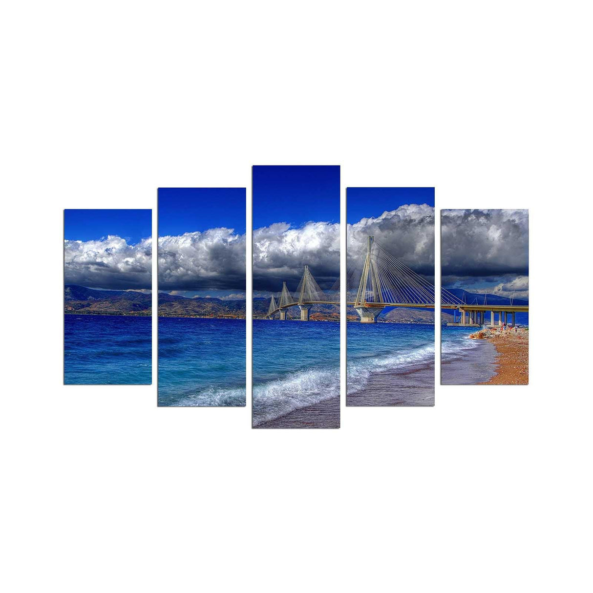 Tablou MDF ( 5 buc ) Podul Golden Gate, Multicolor, 60x110 cm